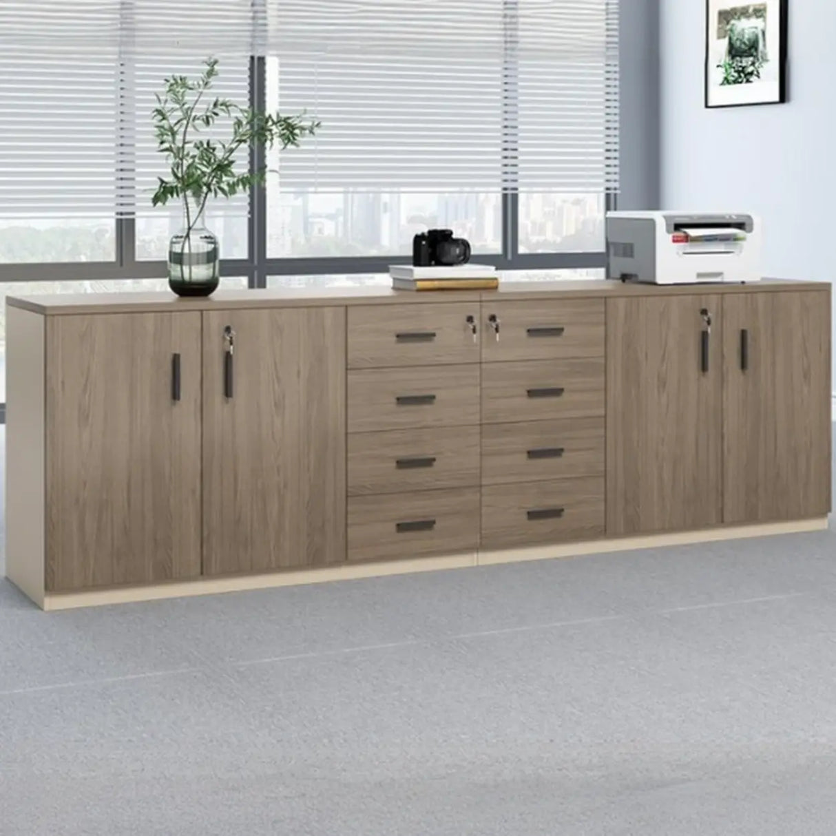 Classic Wood Horizontal Filing Cabinet with Shelves Image - 6