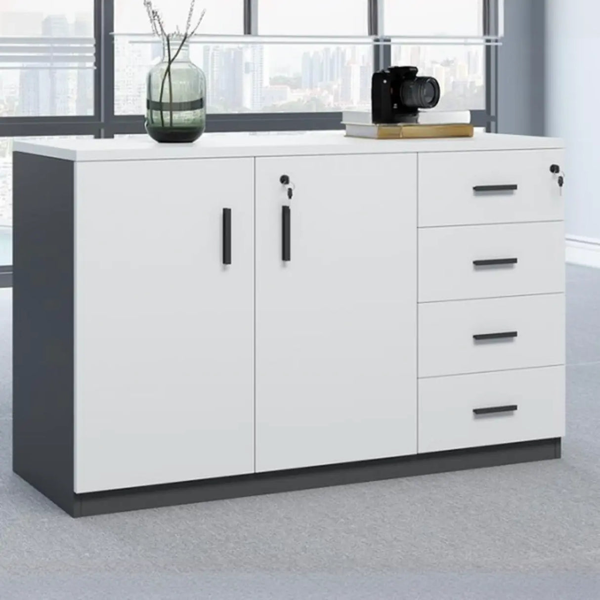 Classic Wood Horizontal Filing Cabinet with Shelves Image - 7