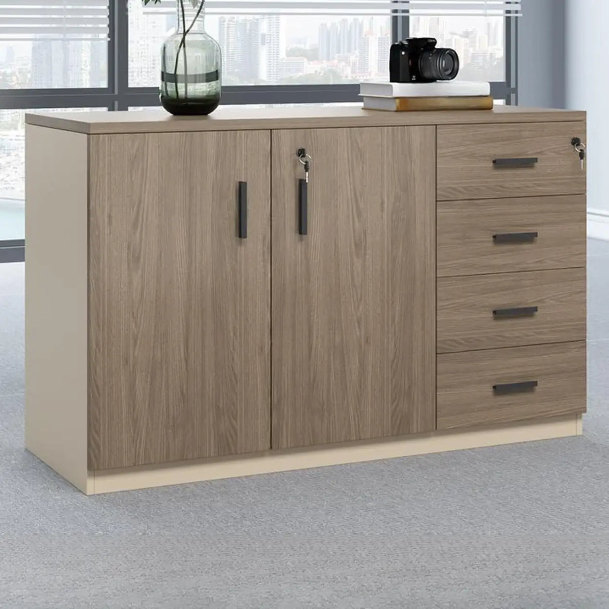 Classic Wood Horizontal Filing Cabinet with Shelves Image - 8