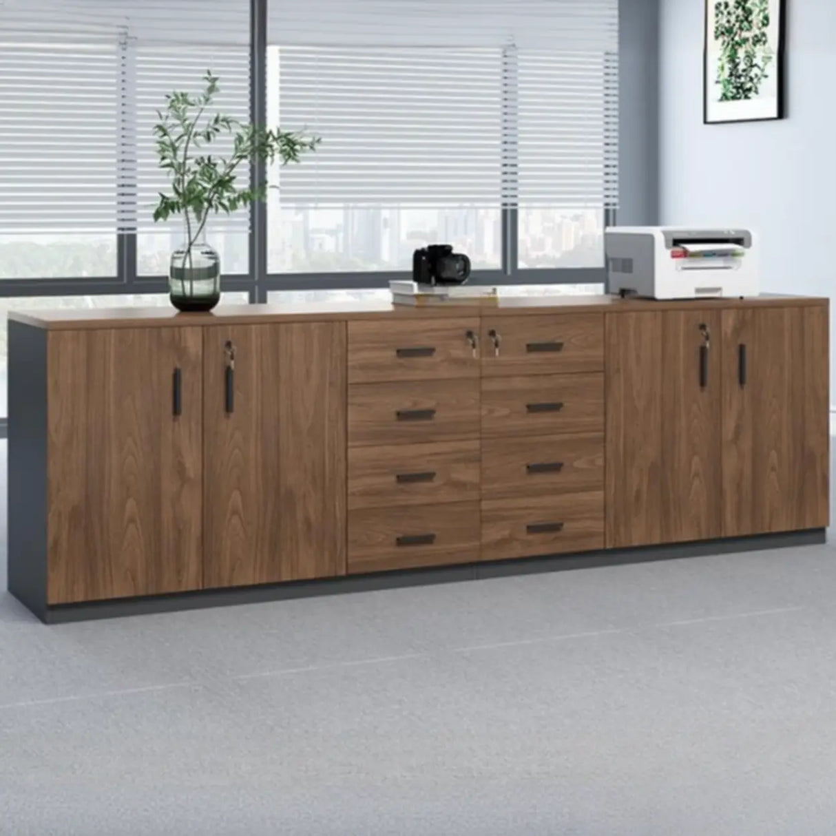 Classic Wood Horizontal Filing Cabinet with Shelves Image - 9