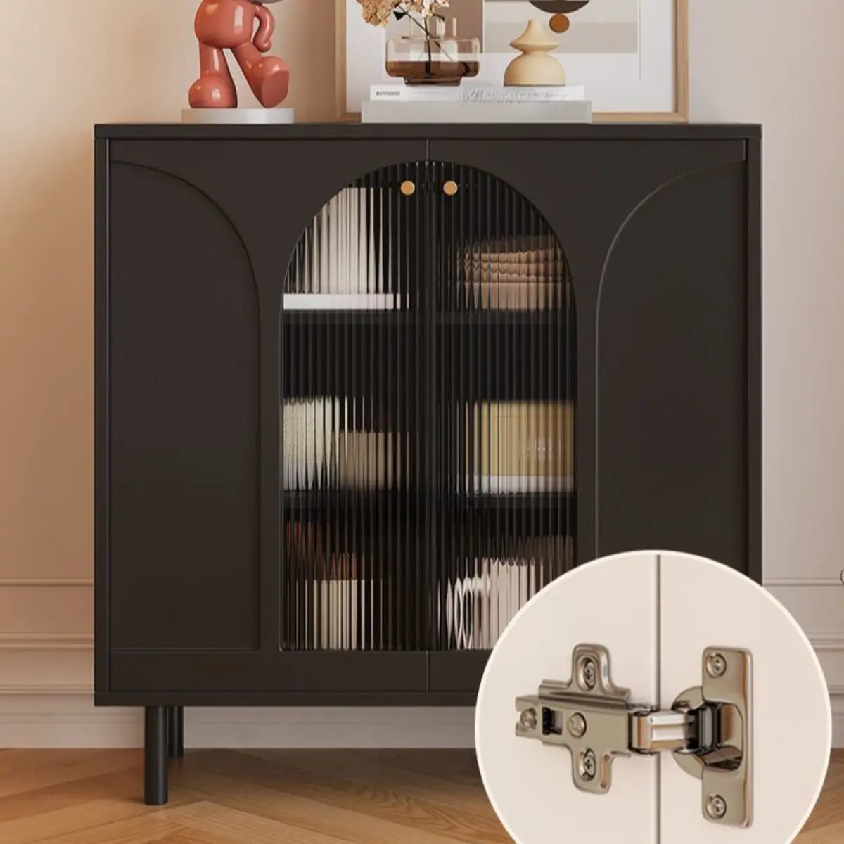 Classic Wood White Storage Sideboard with Glass Doors Image - 11