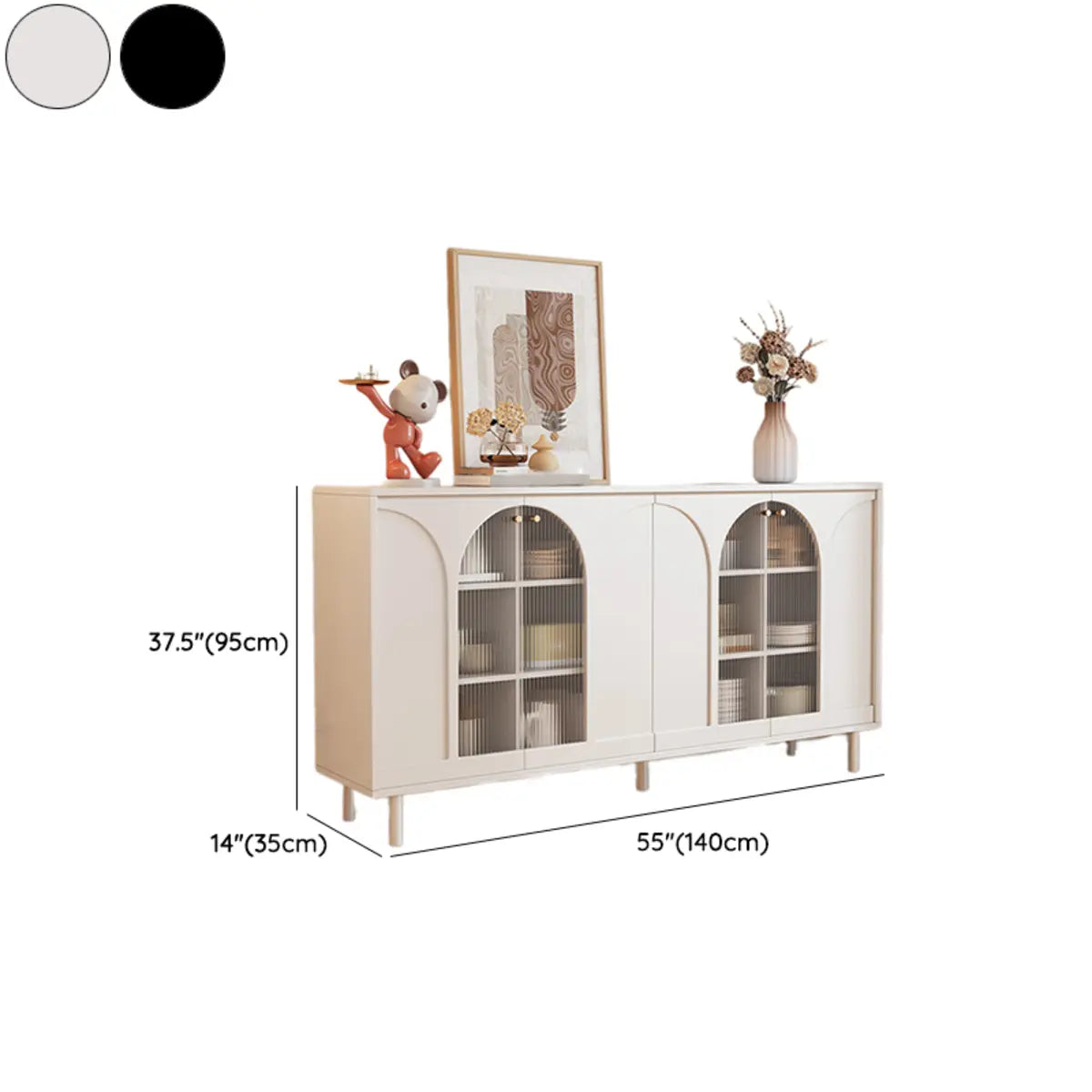 Classic Wood White Storage Sideboard with Glass Doors Image - 16