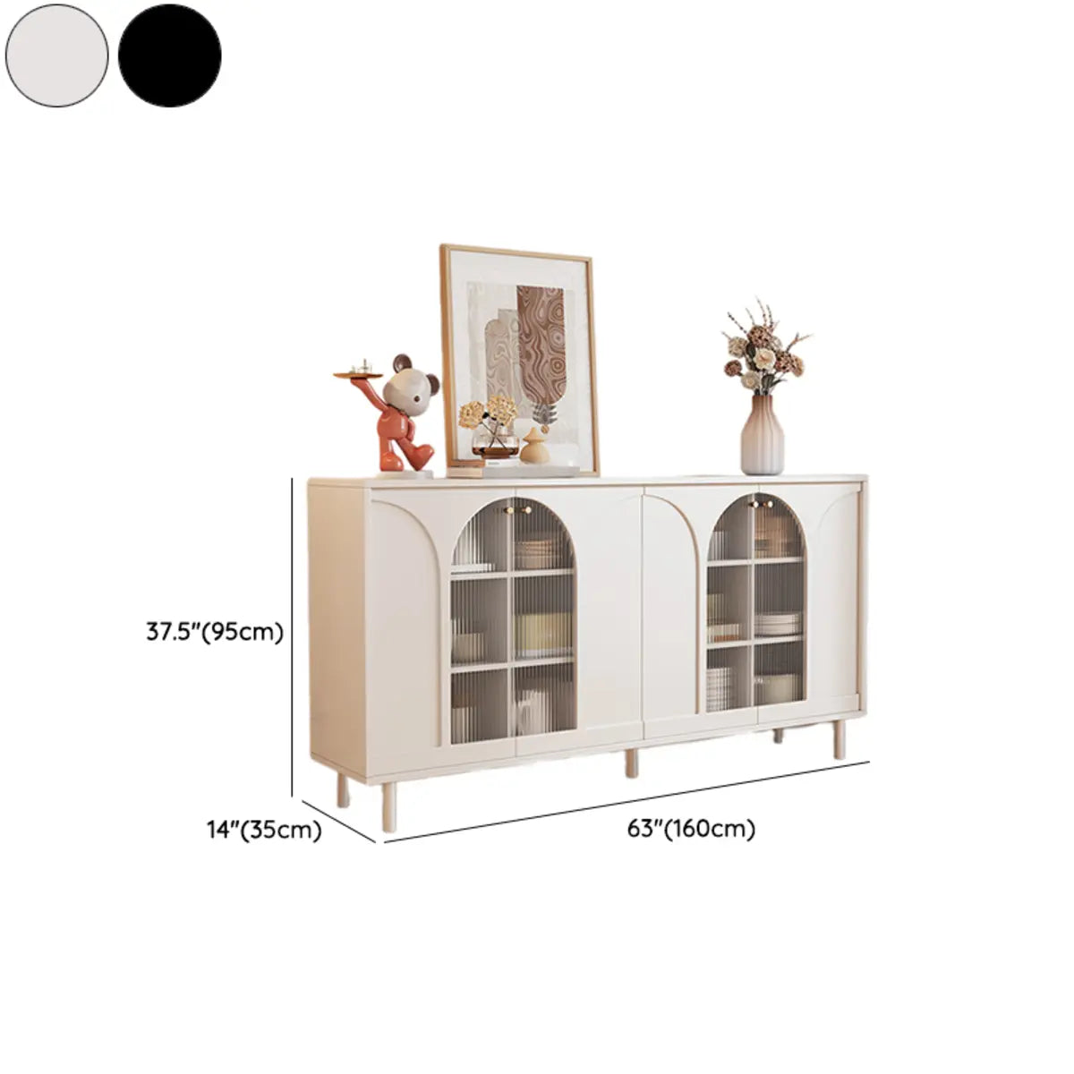 Classic Wood White Storage Sideboard with Glass Doors Image - 17