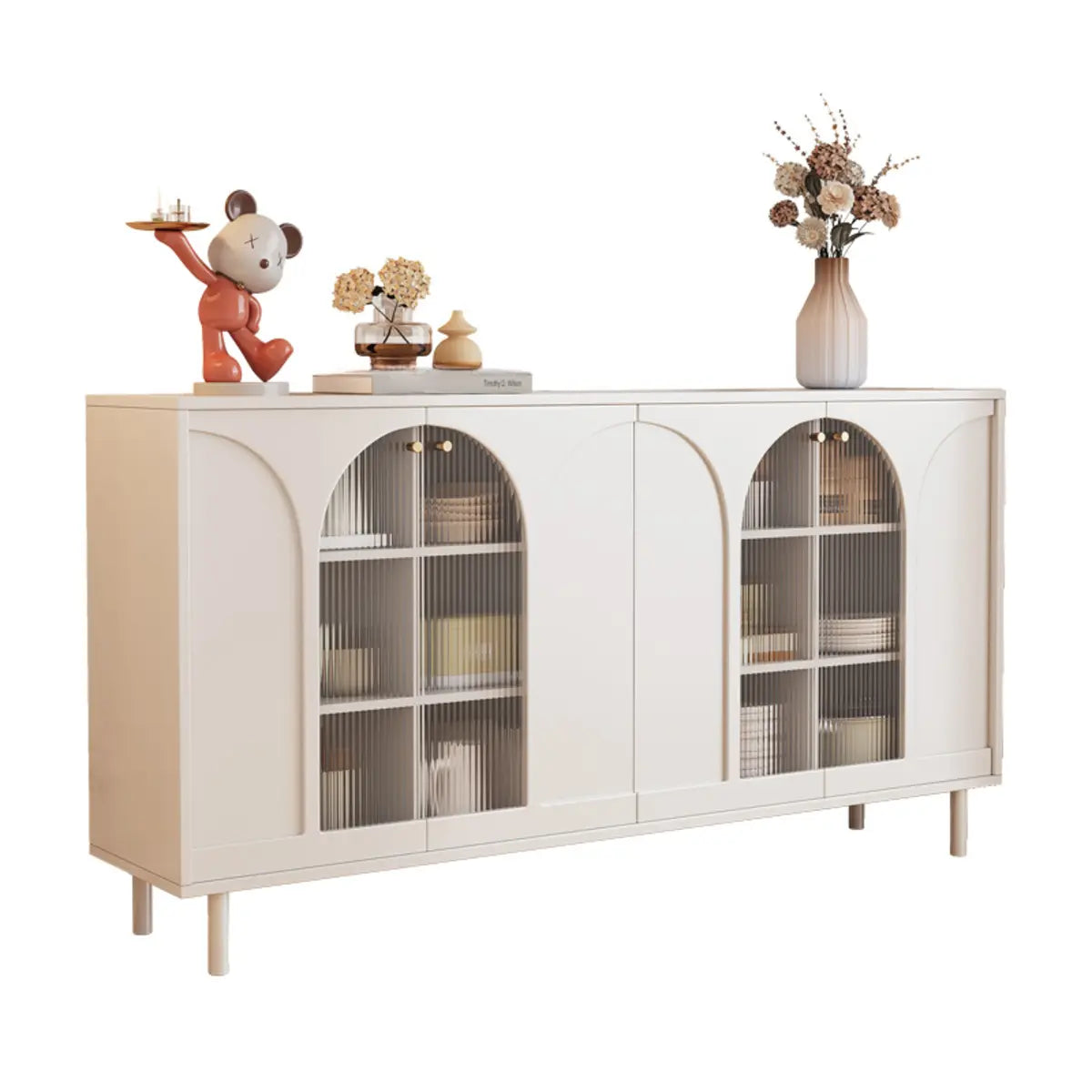 Classic Wood White Storage Sideboard with Glass Doors Image - 5
