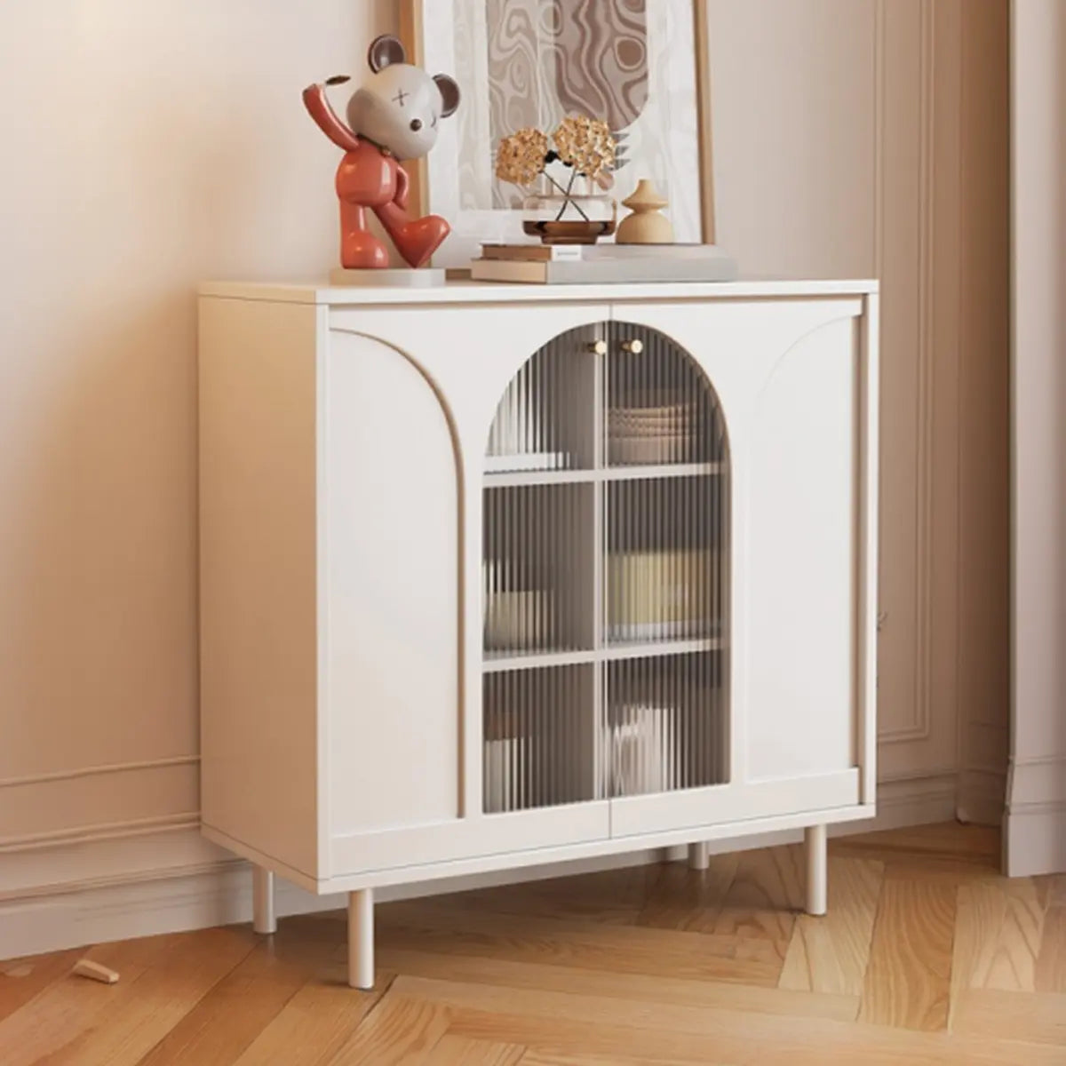 Classic Wood White Storage Sideboard with Glass Doors Image - 6