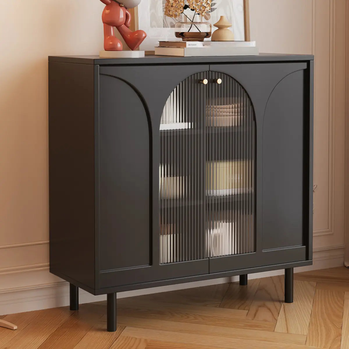 Classic Wood White Storage Sideboard with Glass Doors Image - 7