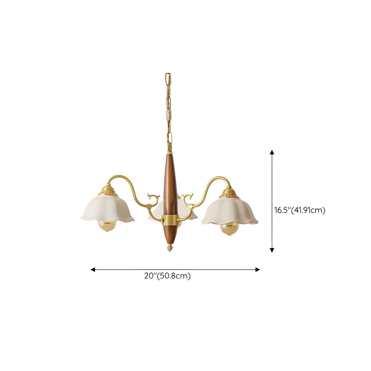 Classic Wooden Brass White Ceramic Floral Chandelier