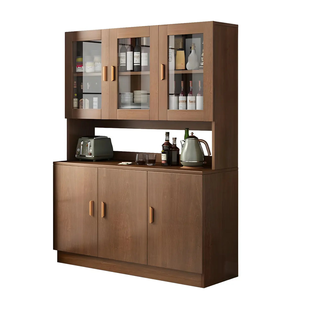 Classic Wooden Dining Room Brown Hutch Wine Cabinet Image - 10