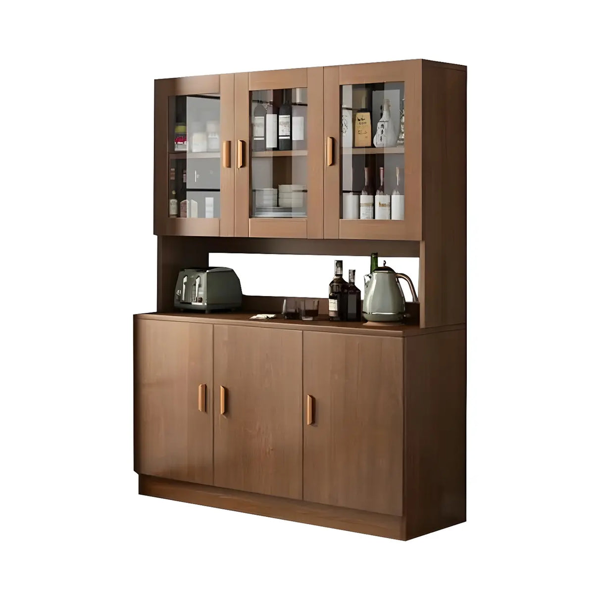 Classic Wooden Dining Room Brown Hutch Wine Cabinet Image - 11