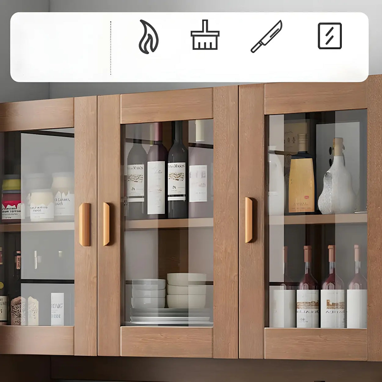 Classic Wooden Dining Room Brown Hutch Wine Cabinet Image - 14