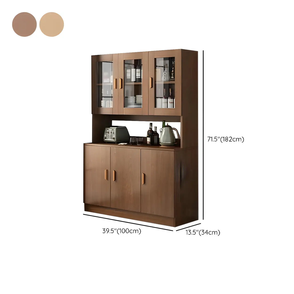 Classic Wooden Dining Room Brown Hutch Wine Cabinet Image - 17
