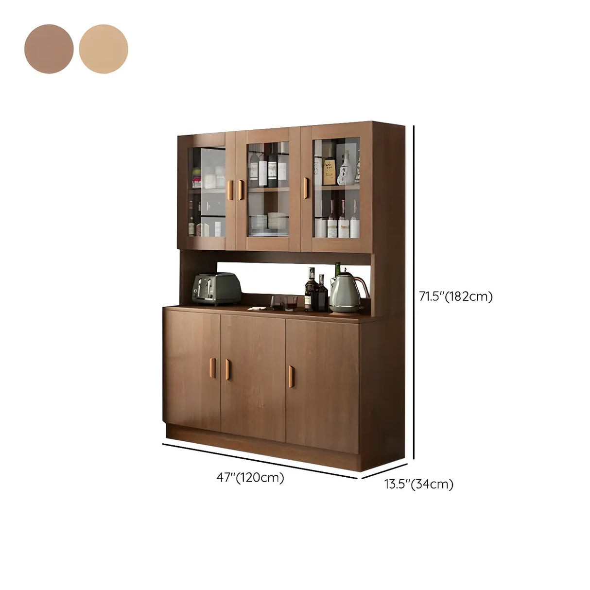 Classic Wooden Dining Room Brown Hutch Wine Cabinet Image - 18