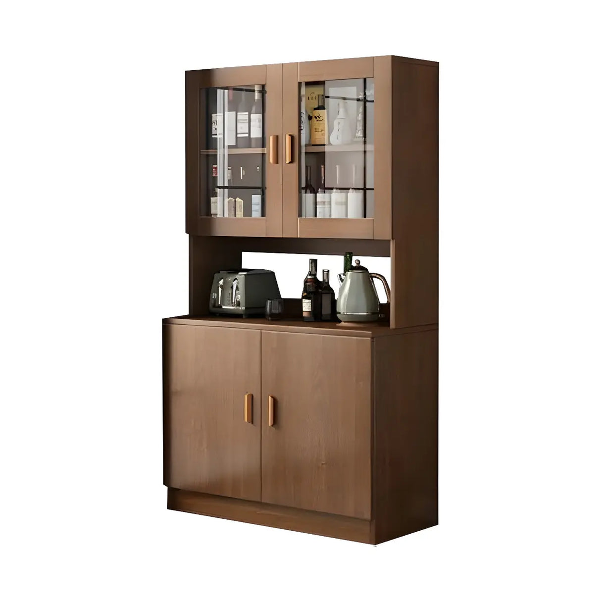 Classic Wooden Dining Room Brown Hutch Wine Cabinet Image - 3