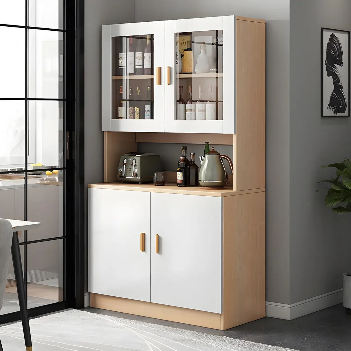 Classic Wooden Dining Room Brown Hutch Wine Cabinet Image - 4