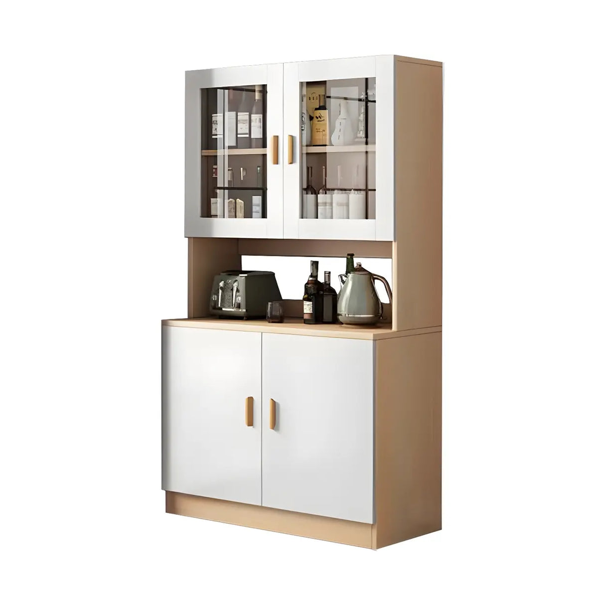 Classic Wooden Dining Room Brown Hutch Wine Cabinet Image - 5