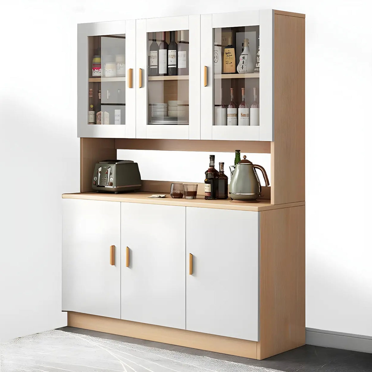 Classic Wooden Dining Room Brown Hutch Wine Cabinet Image - 6