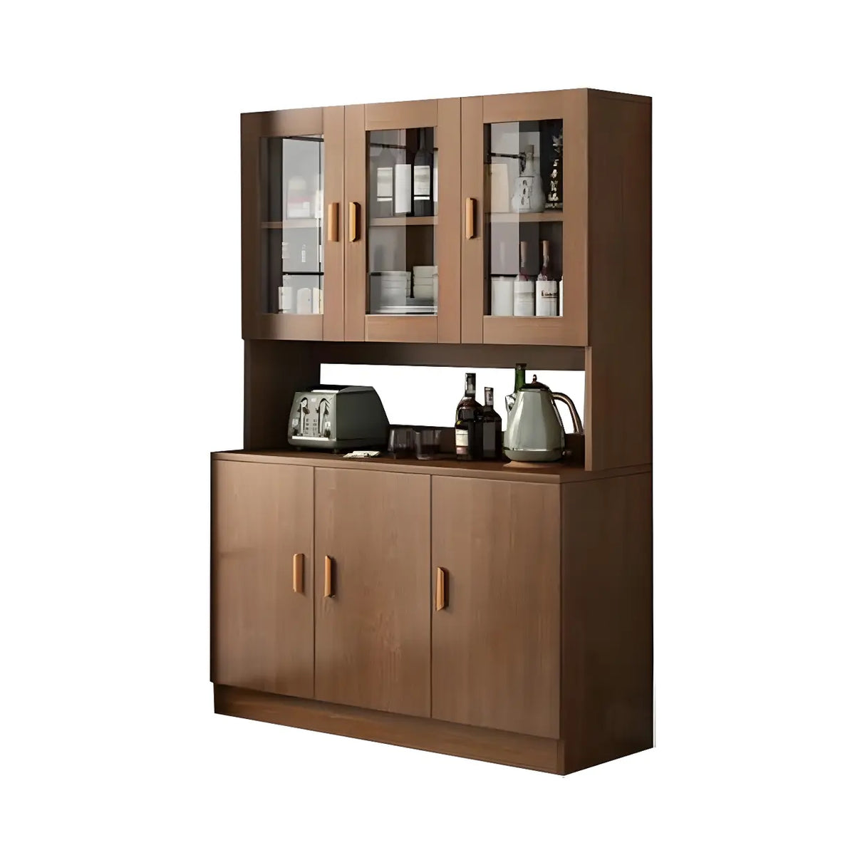 Classic Wooden Dining Room Brown Hutch Wine Cabinet Image - 7