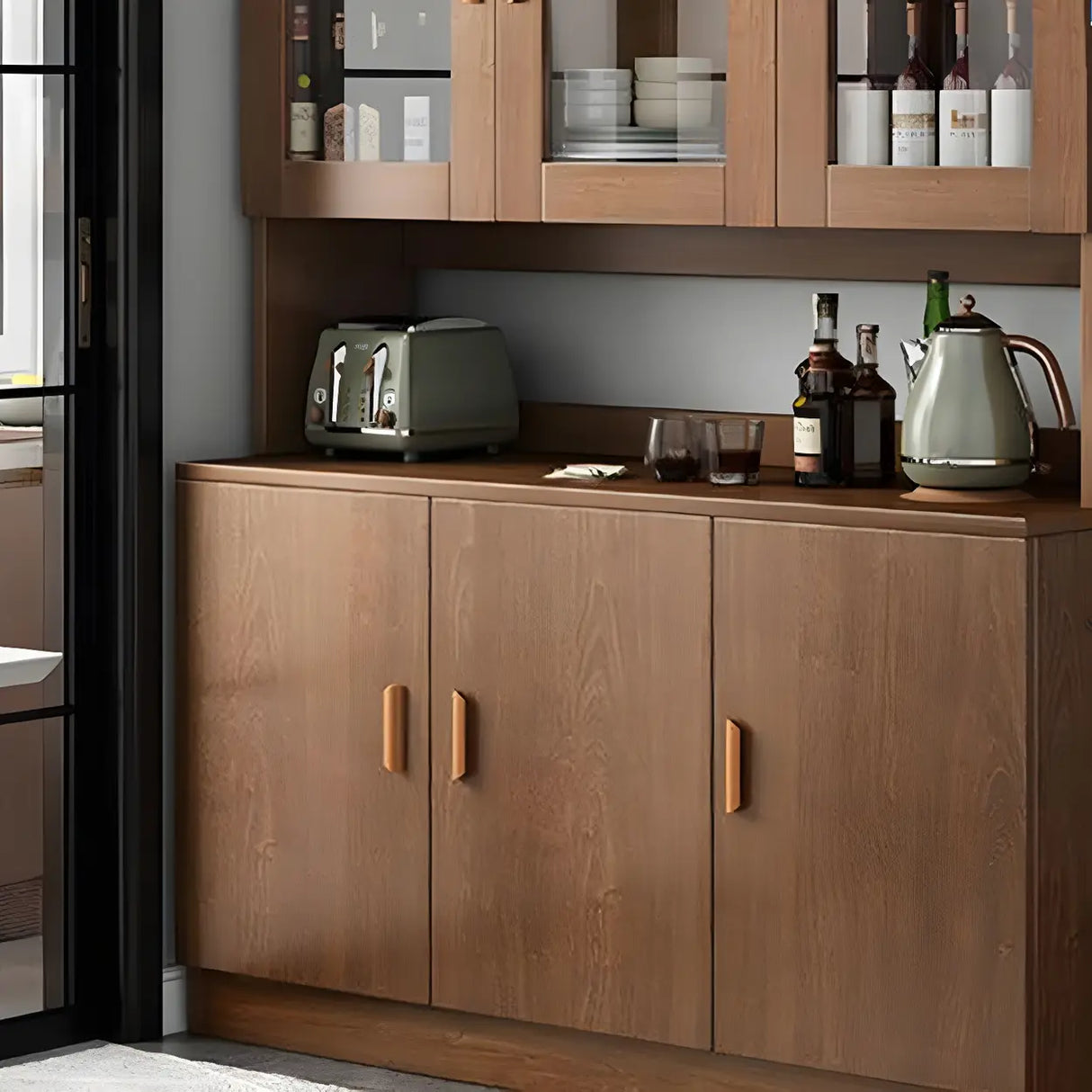 Classic Wooden Dining Room Brown Hutch Wine Cabinet Image - 8