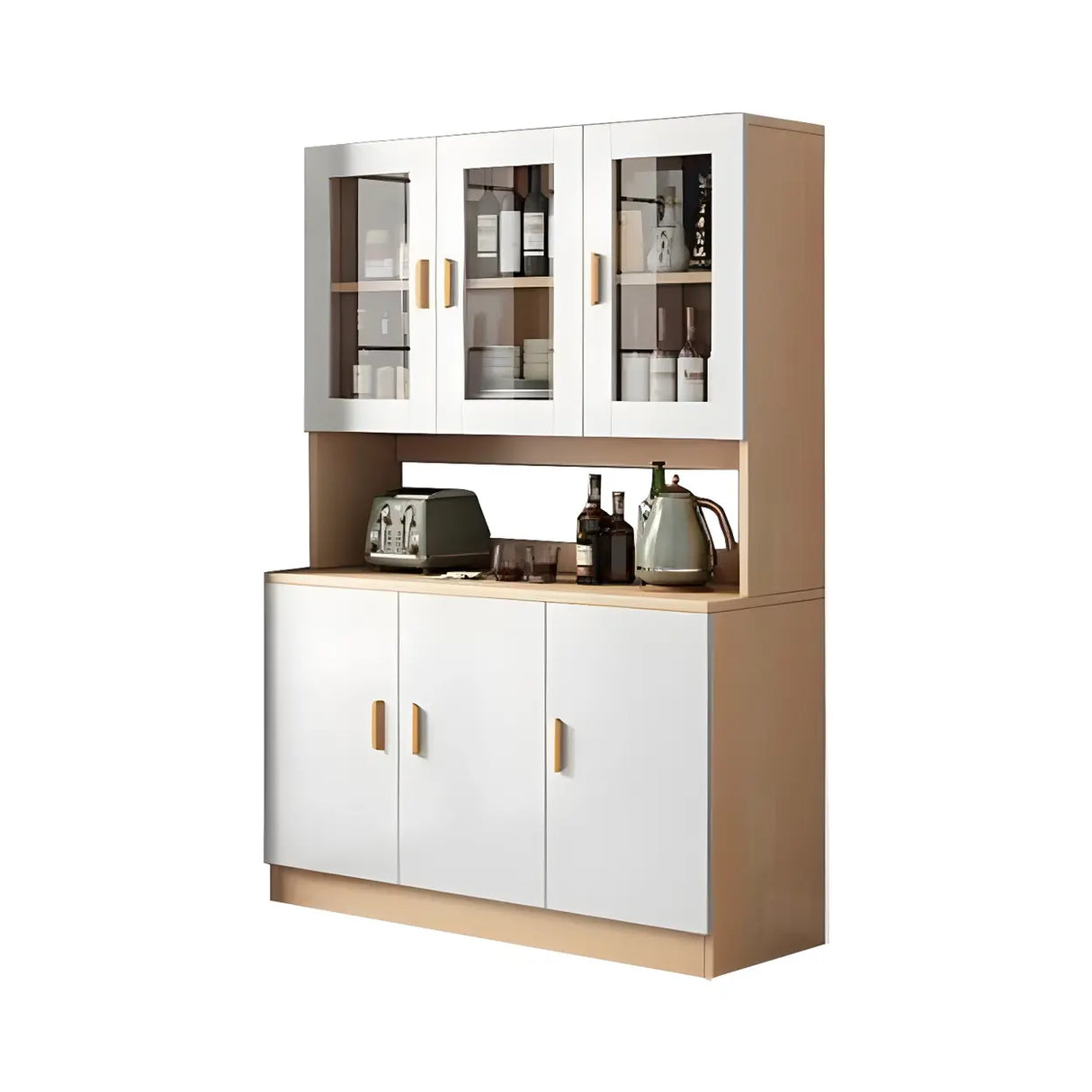 Classic Wooden Dining Room Brown Hutch Wine Cabinet Image - 9