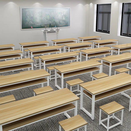 Classroom Natural Finish Wood Double Kids Study Desk Image - 1
