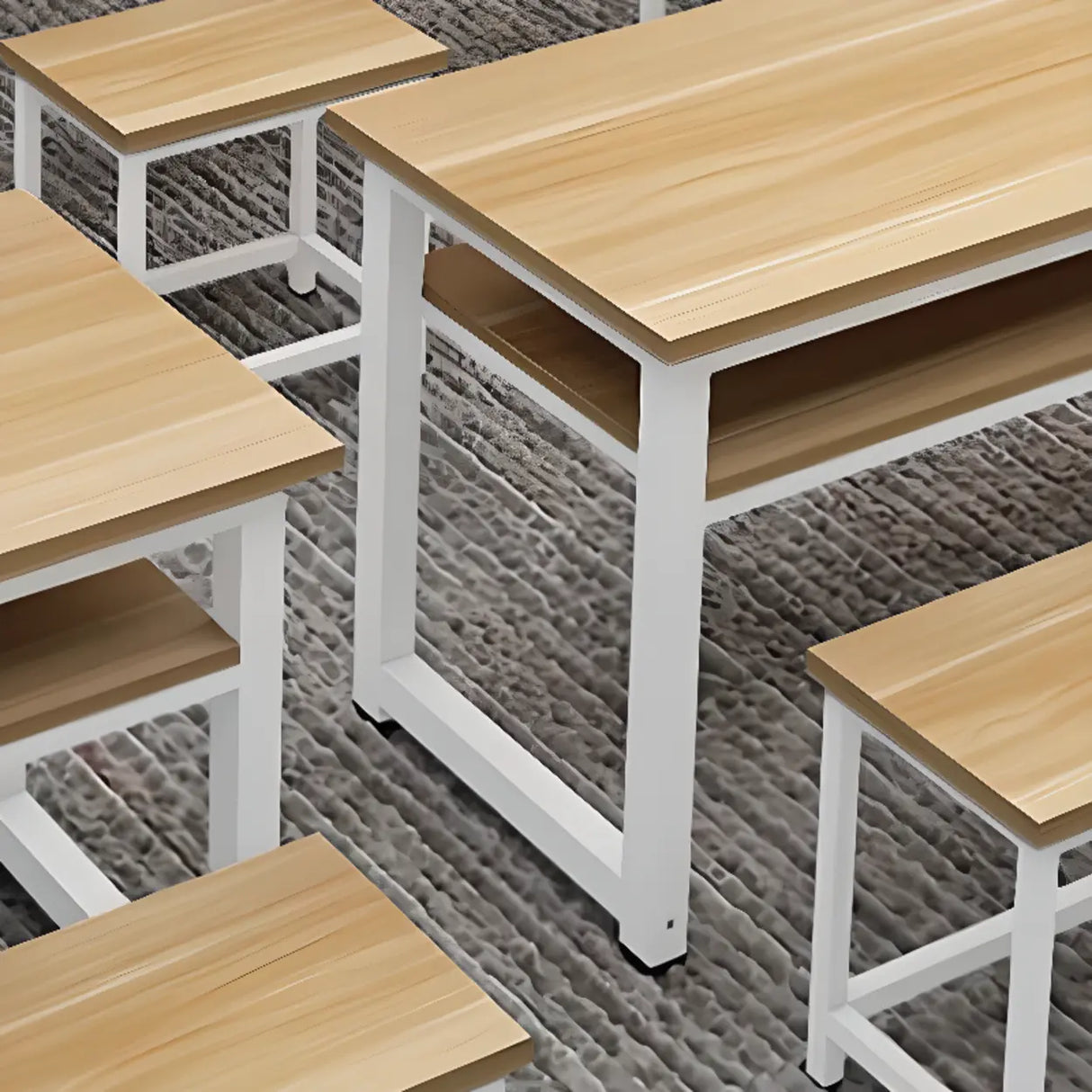 Classroom Natural Finish Wood Double Kids Study Desk Image - 5