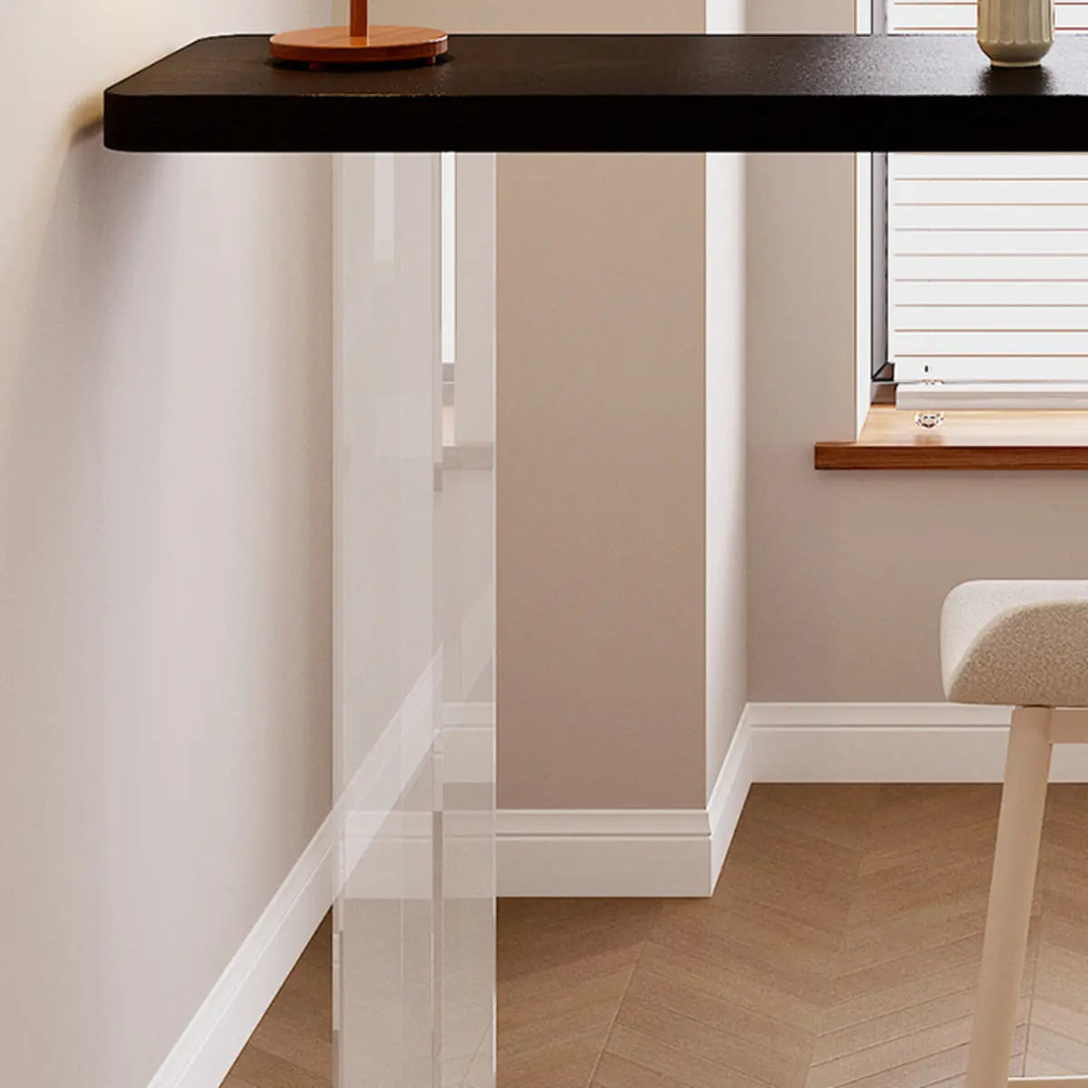 Clear Acrylic Shelves Black Rectangular Slate Bar Table Image - 4