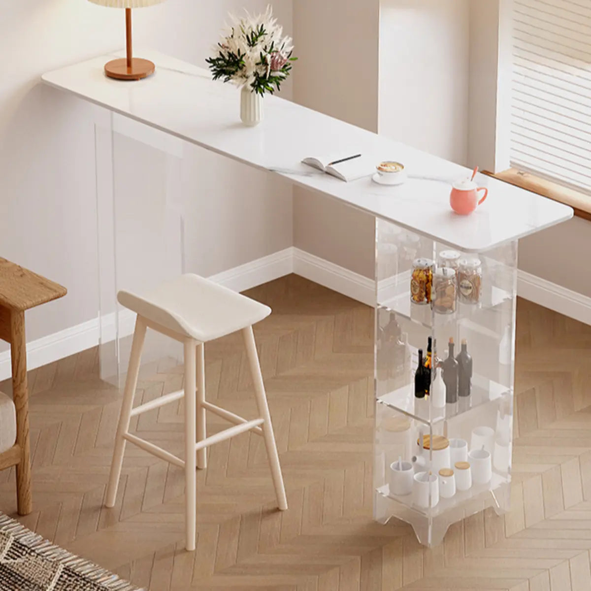 Clear Acrylic Shelves Black Rectangular Slate Bar Table Image - 6