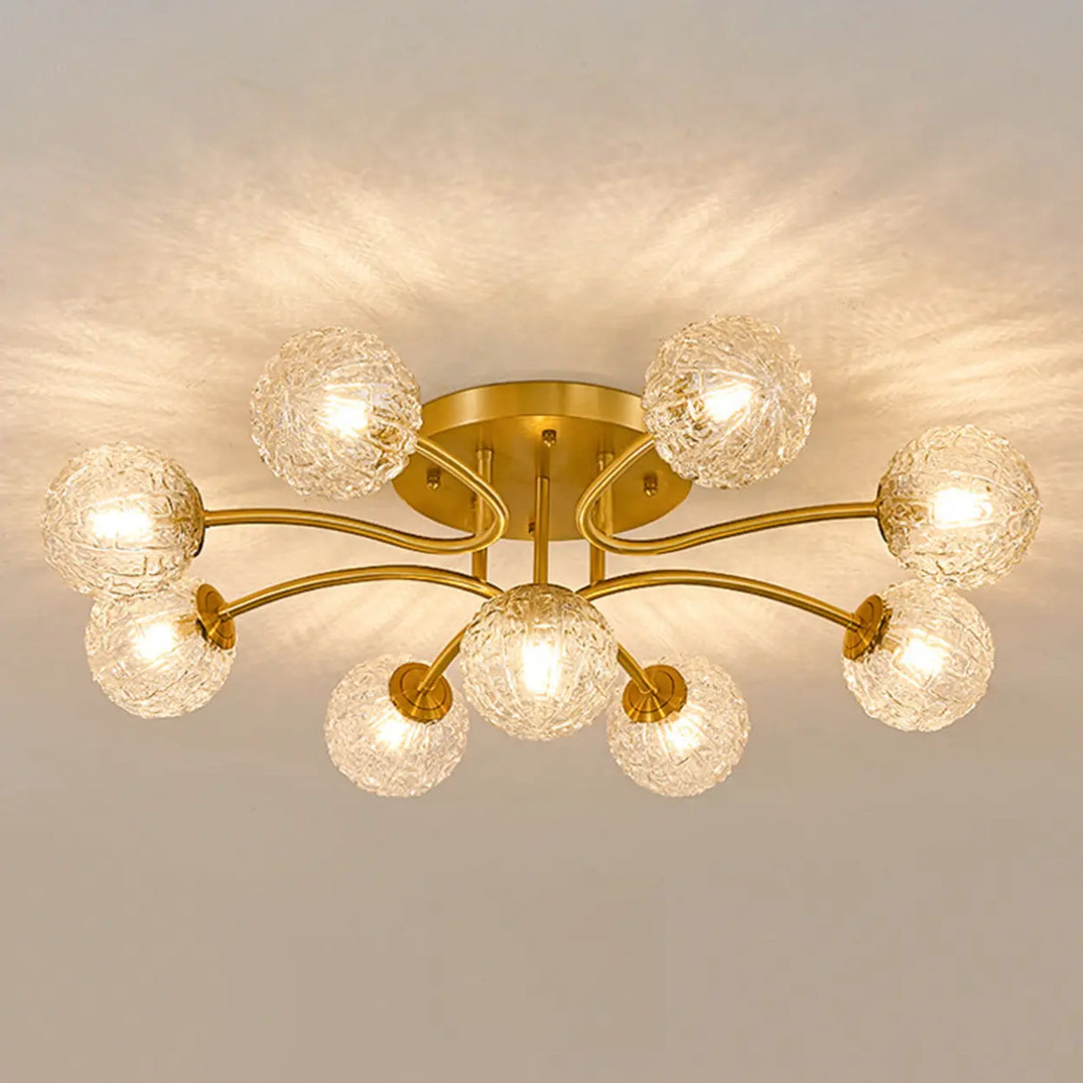 Clear Crystal Balls Gold Semi-Flush Mount Light 9-Light Image - 15