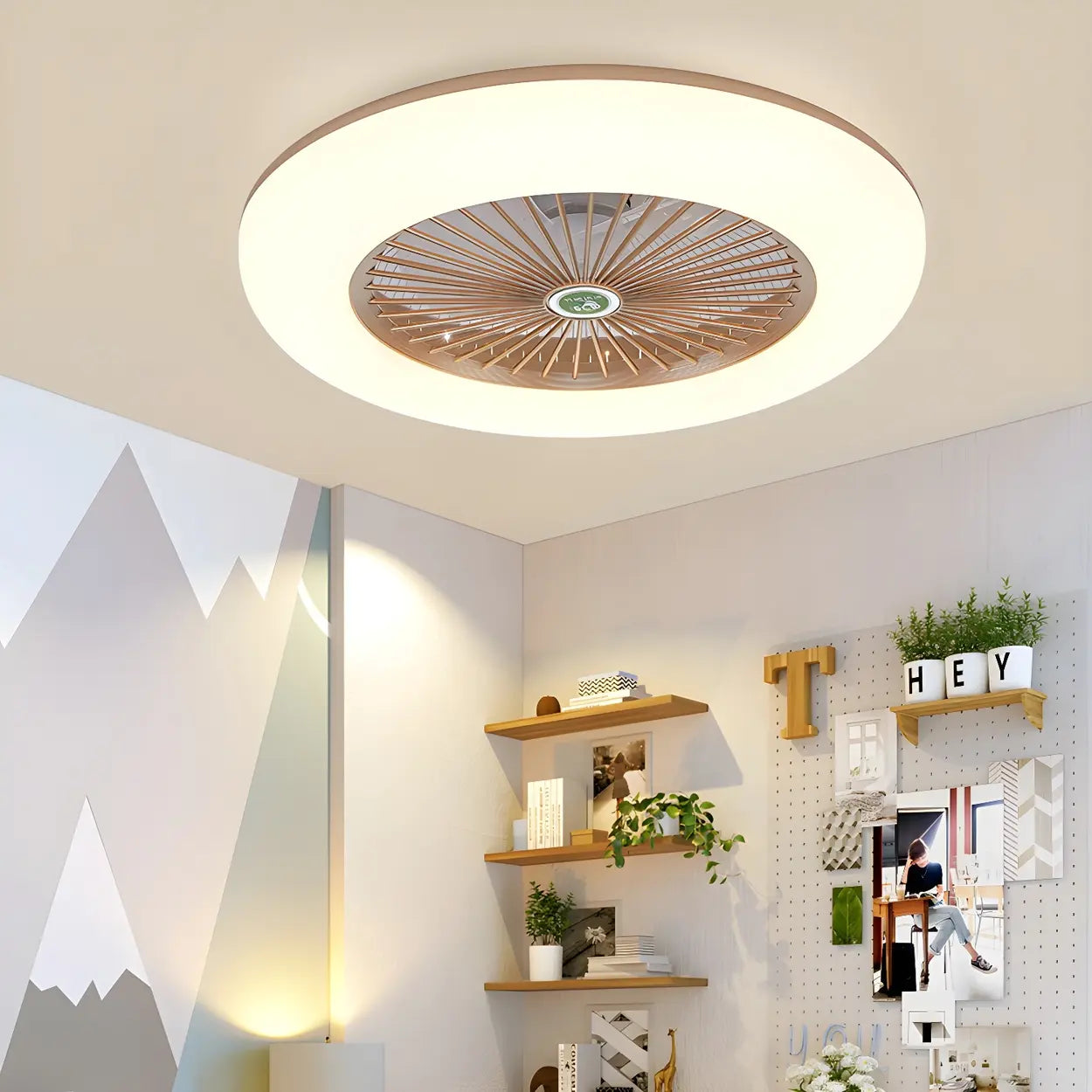 Clear Fan Blade Round Metal LED Ceiling Fan with Light Image - 2