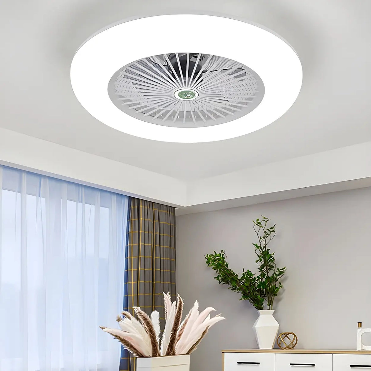 Clear Fan Blade Round Metal LED Ceiling Fan with Light Image - 3
