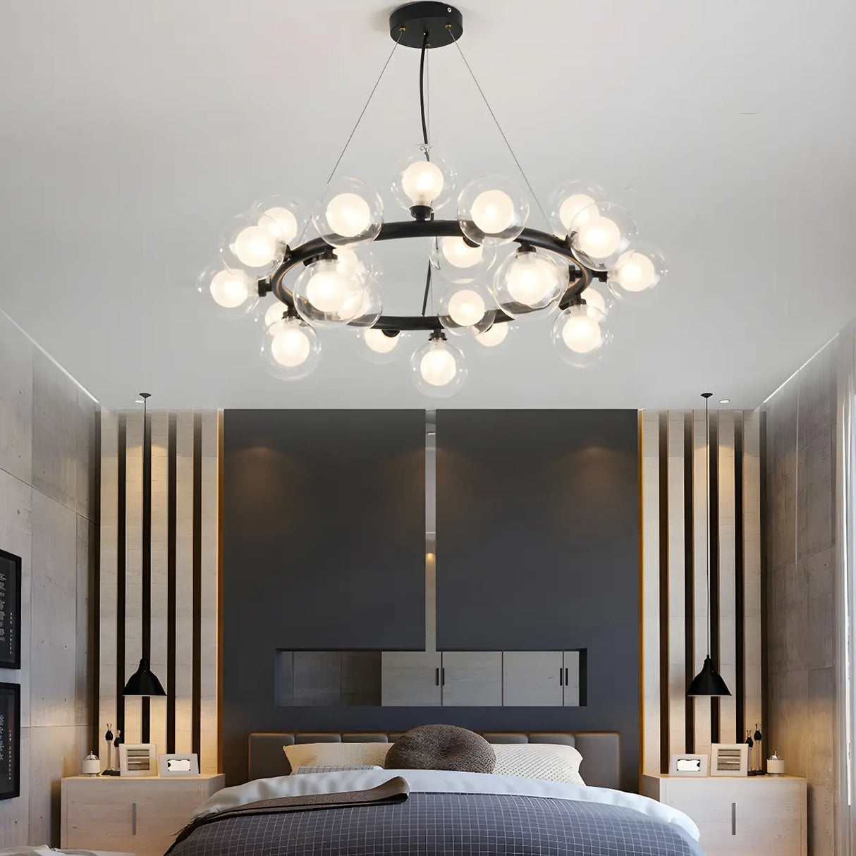 Clear Glass Gold Circle Dining Room Bubble Chandelier Image - 2