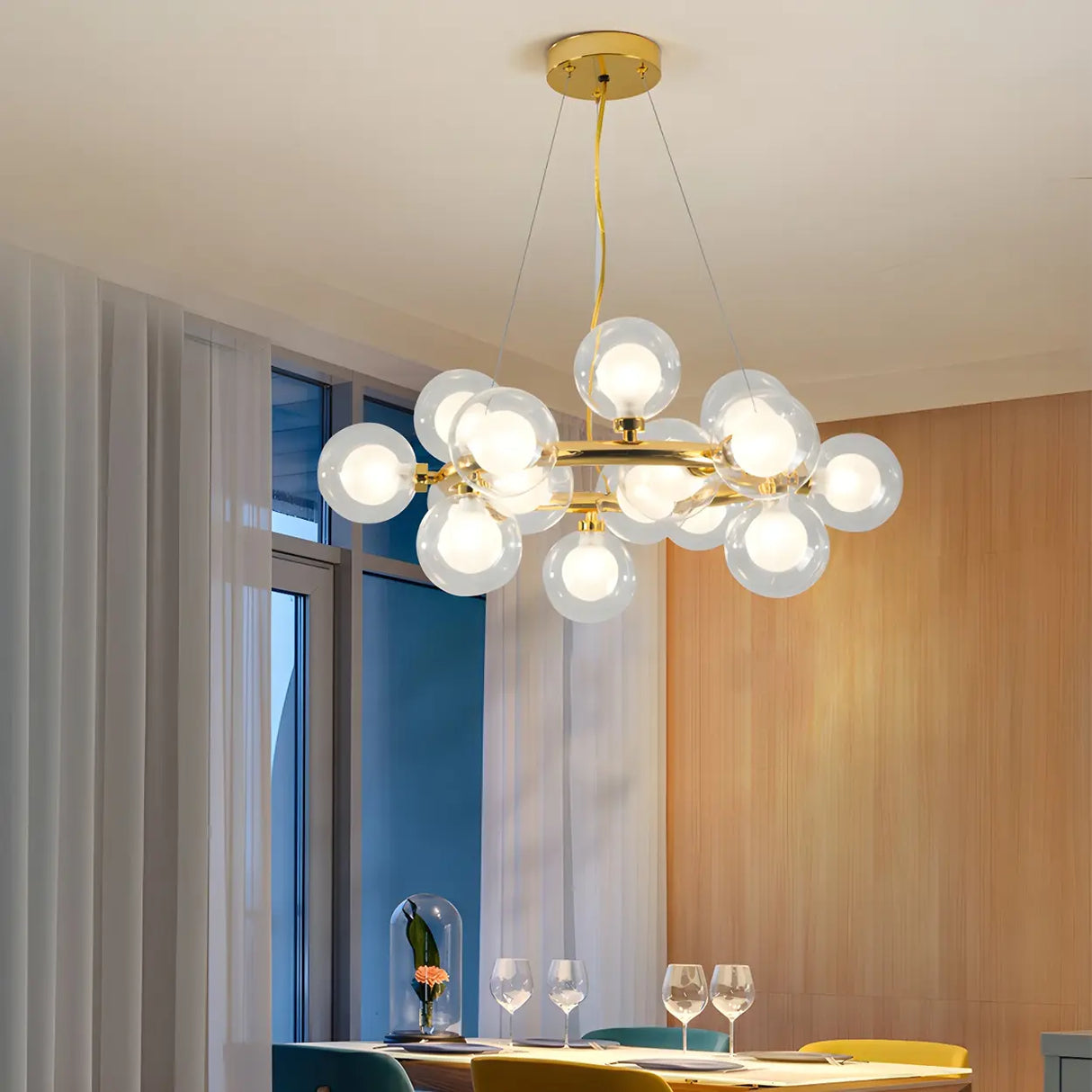 Clear Glass Gold Circle Dining Room Bubble Chandelier Image - 3