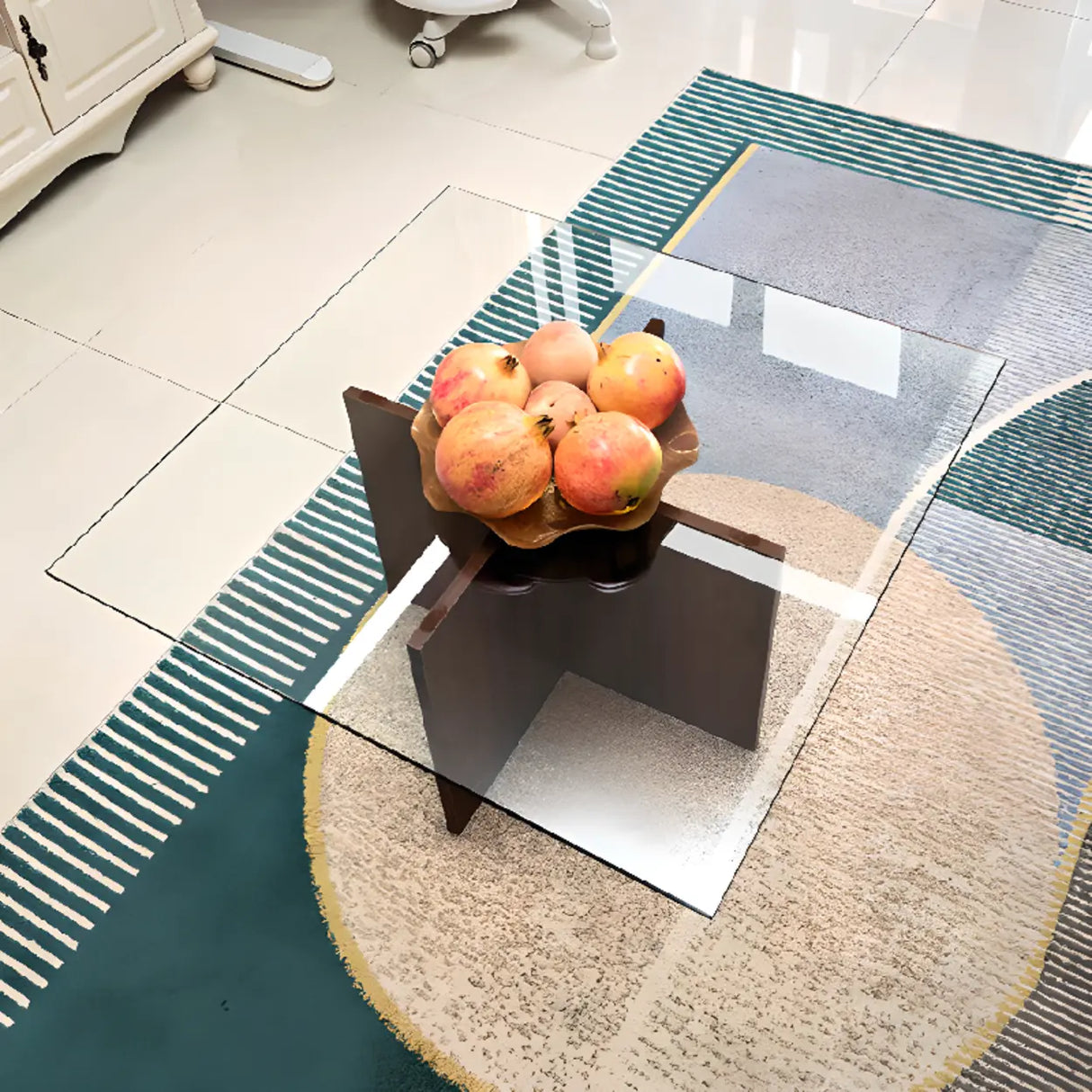 Clear Glass Square Brown Wood Base Coffee Table Image - 4