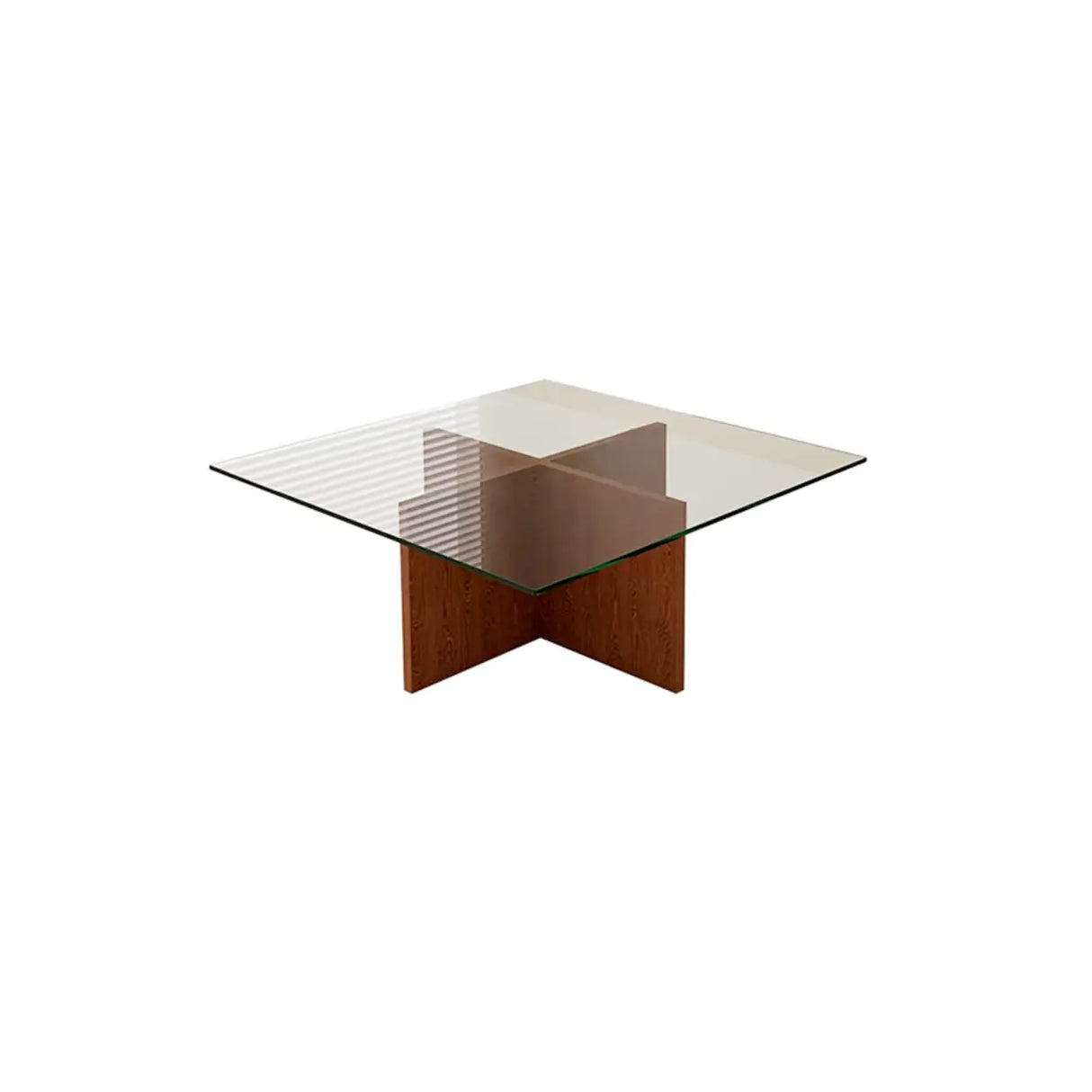Clear Glass Square Brown Wood Base Coffee Table Image - 5