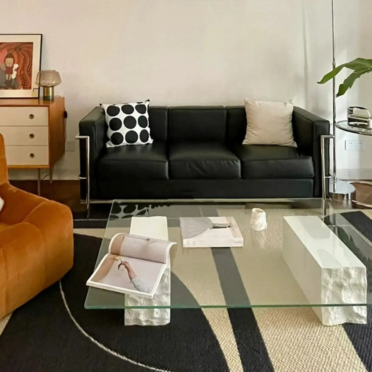 Clear Glass White Double Pedestal Base Coffee Table Image - 3