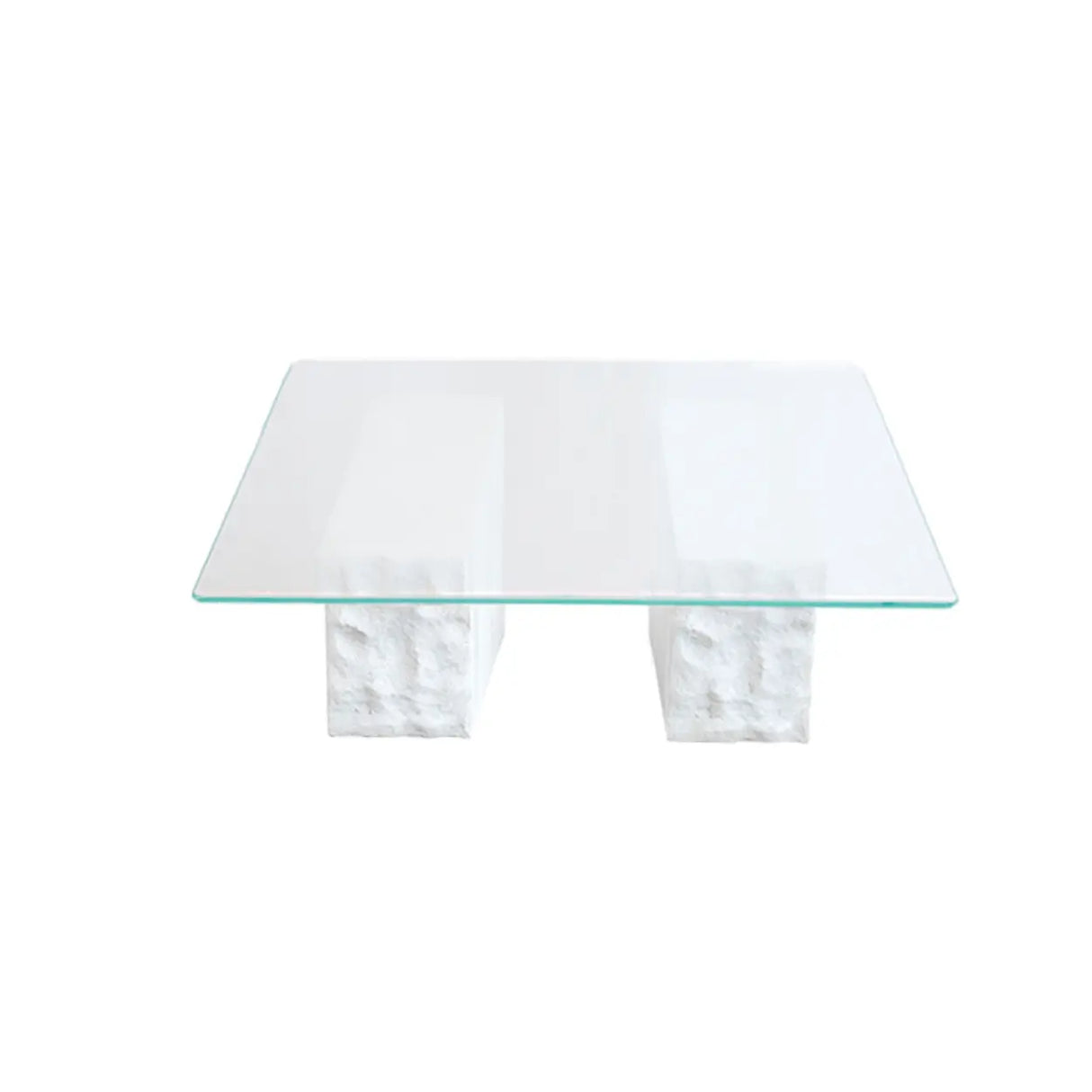Clear Glass White Double Pedestal Base Coffee Table Image - 6