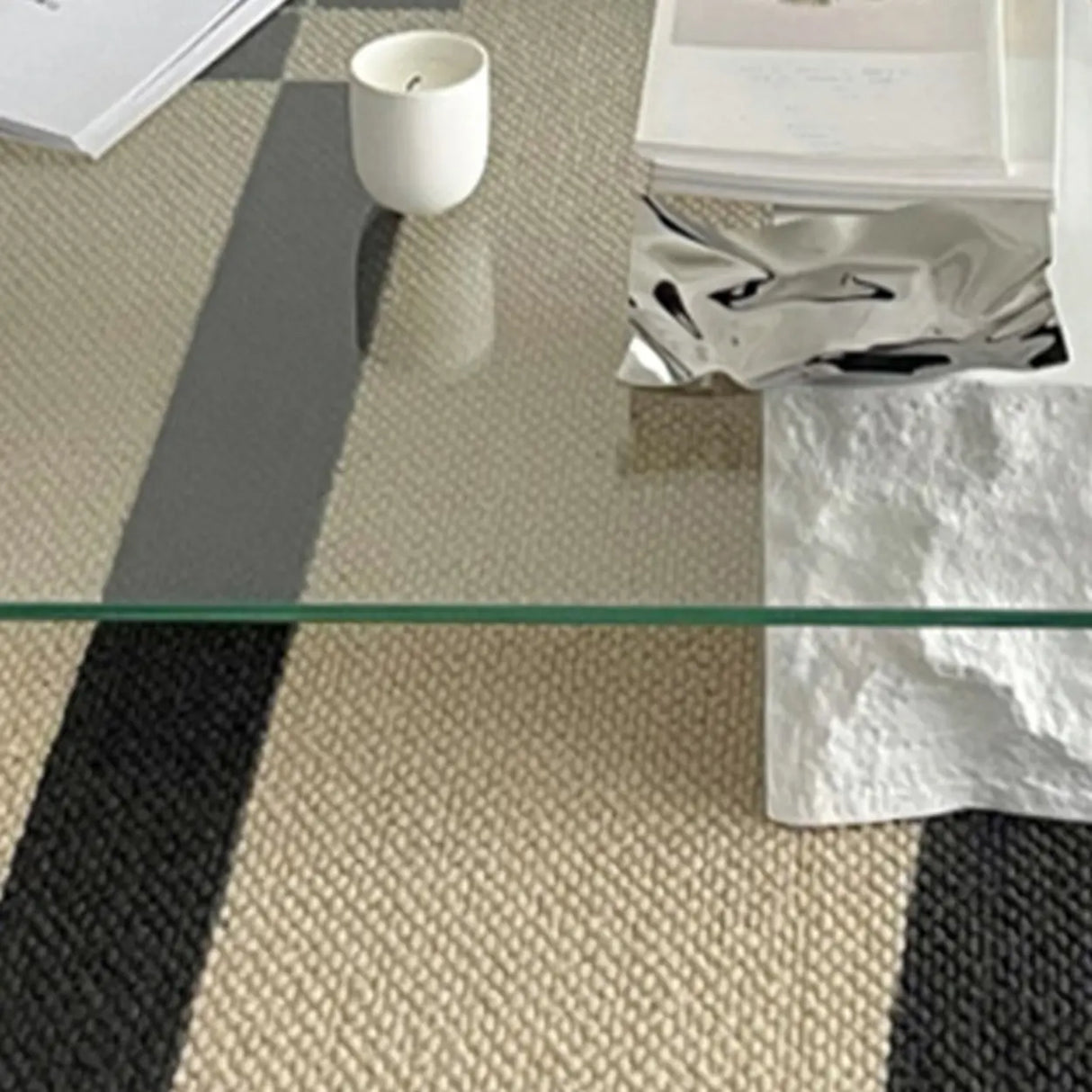 Clear Glass White Double Pedestal Base Coffee Table Image - 7