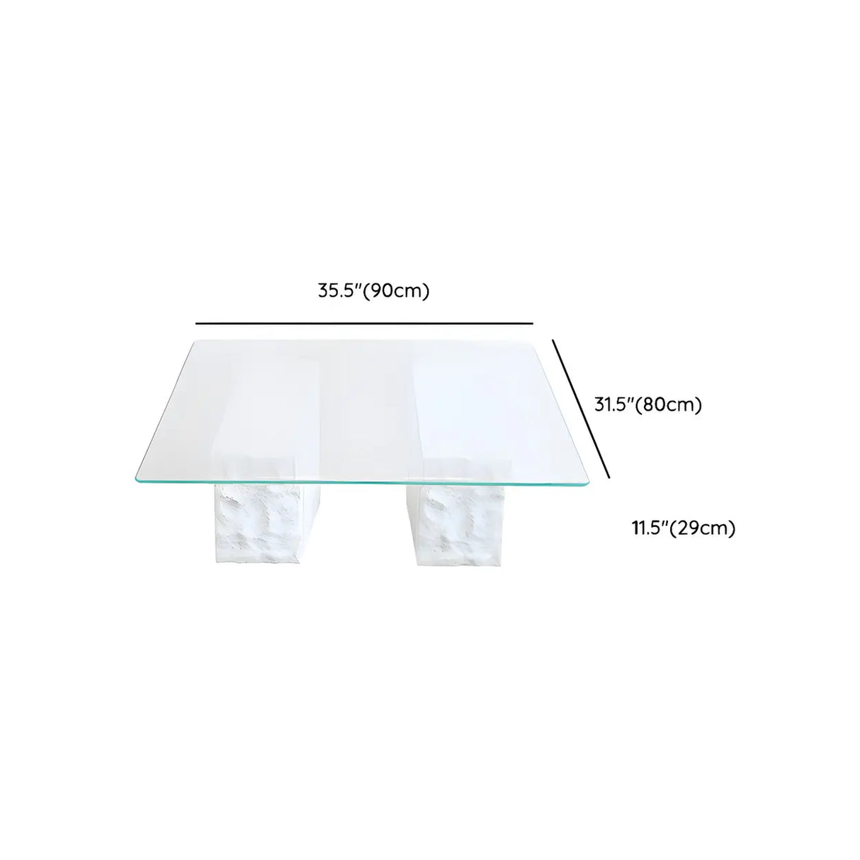 Clear Glass White Double Pedestal Base Coffee Table Image - 9