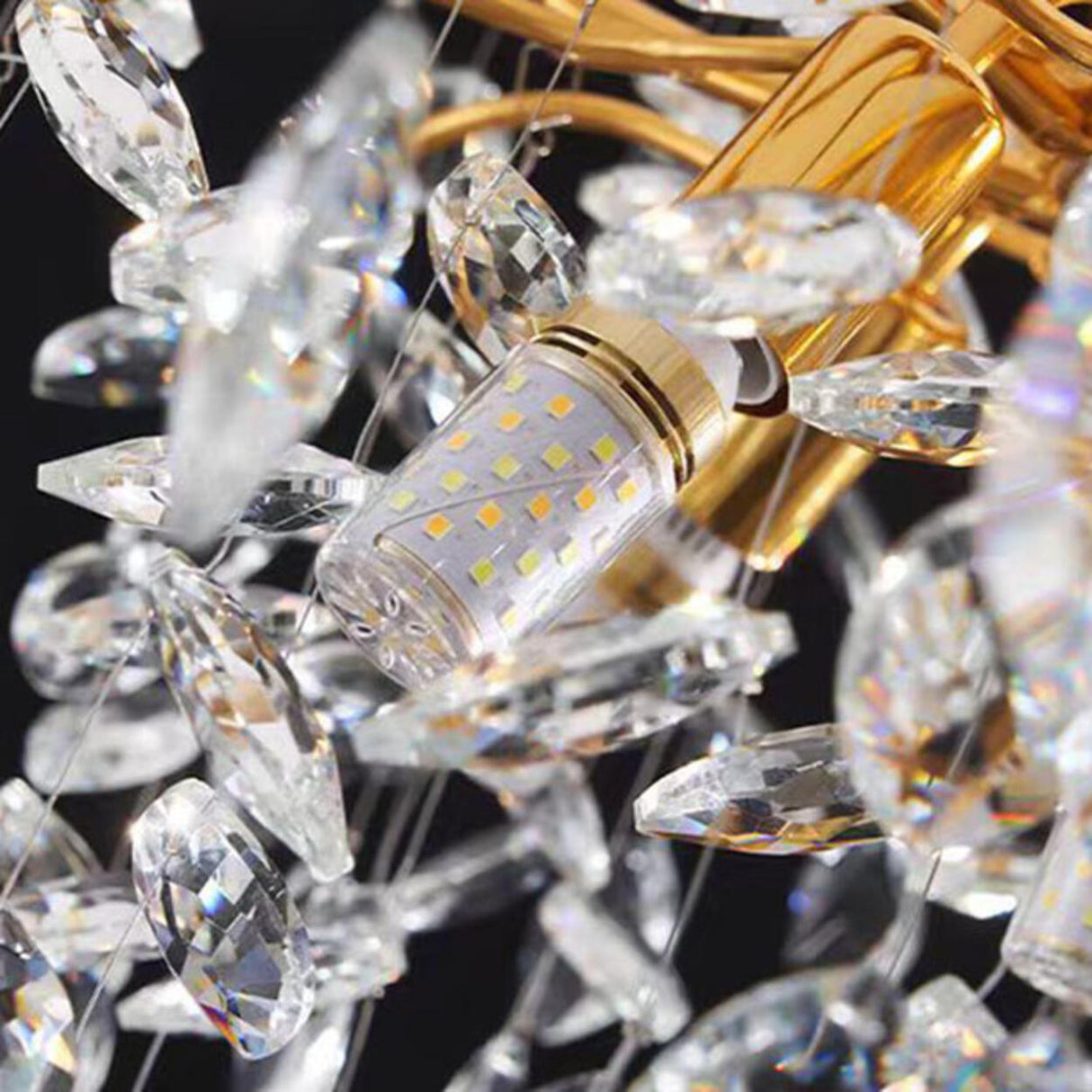 Clear Hanging Light Gold Crystal Branch Chandelier Image - 11