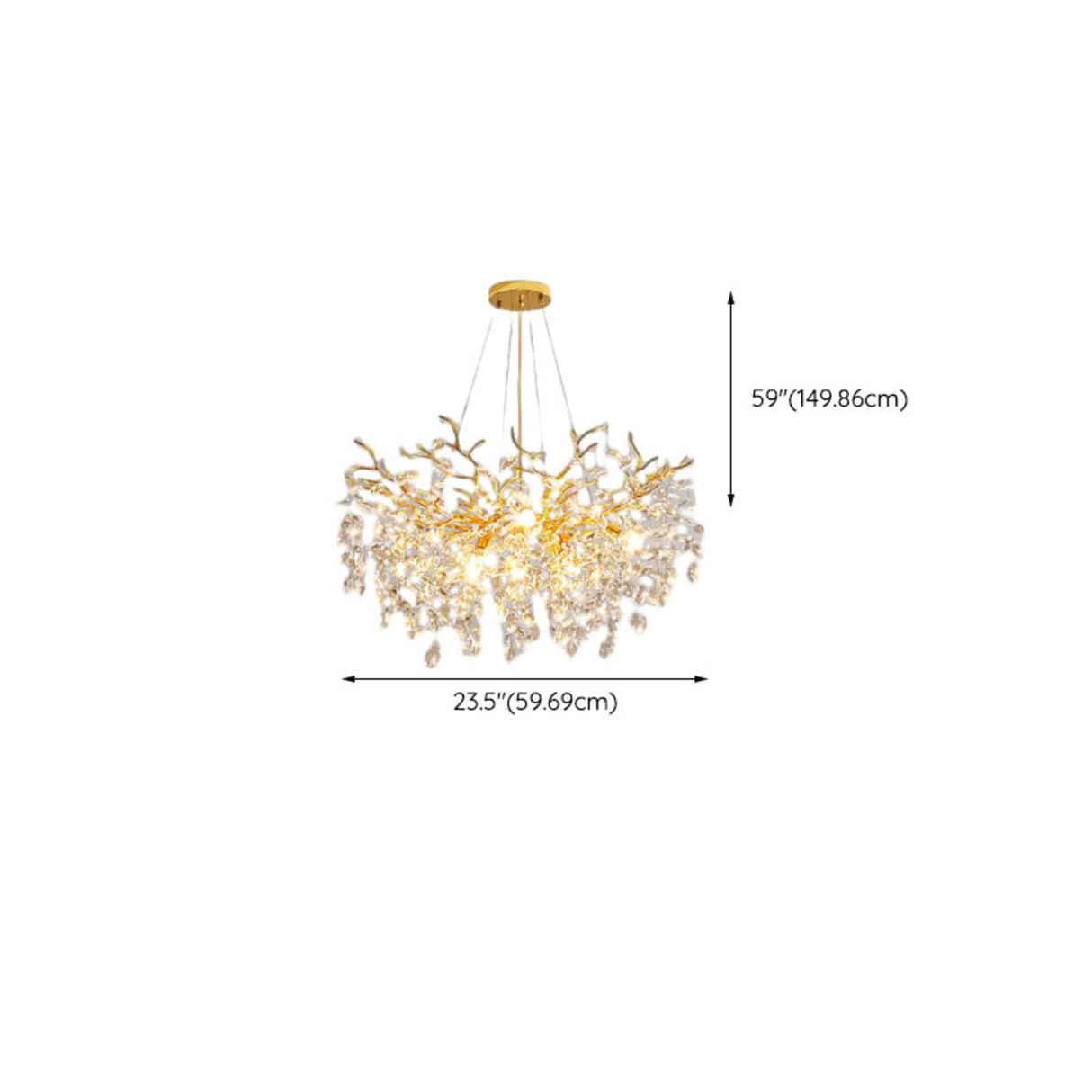 Clear Hanging Light Gold Crystal Branch Chandelier