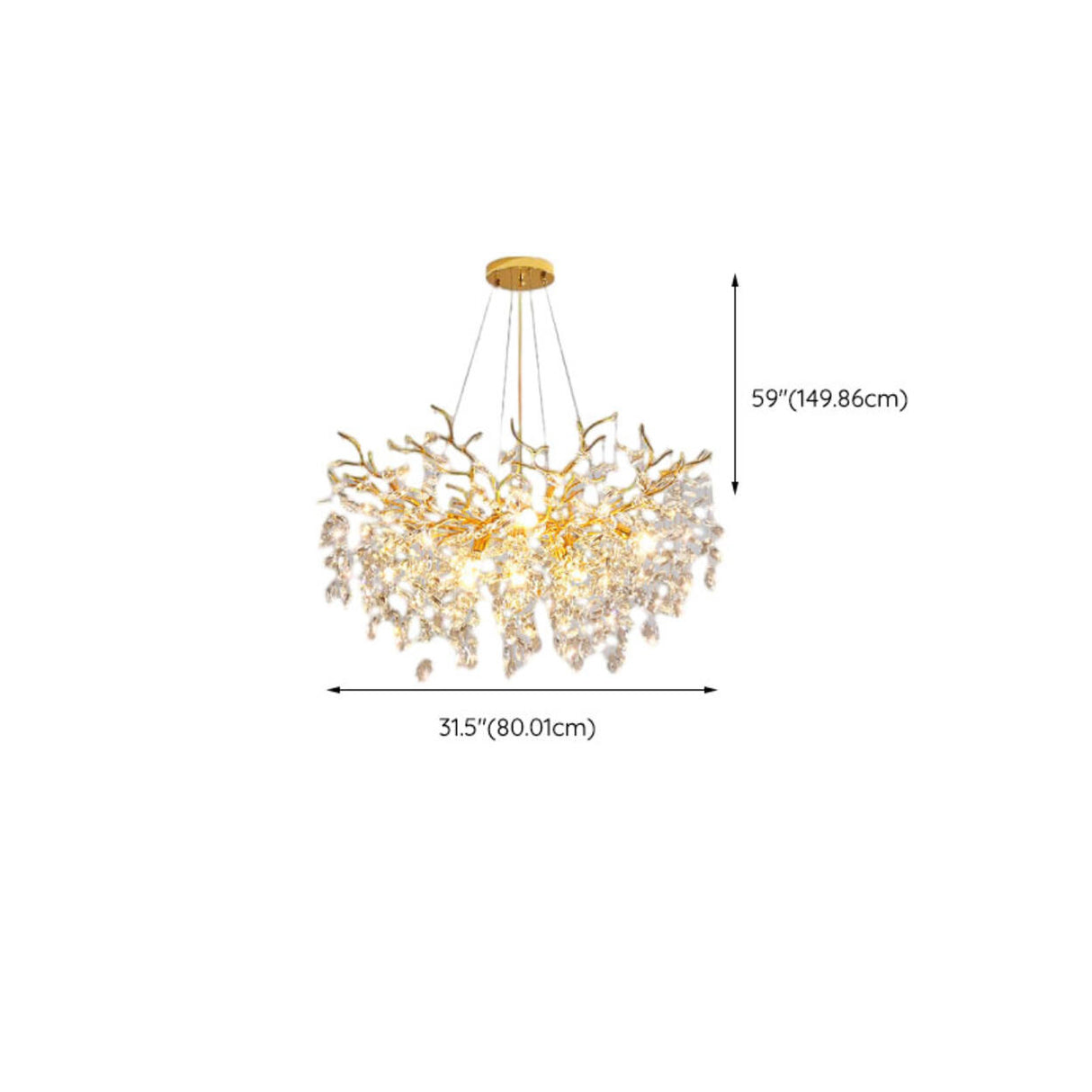 Clear Hanging Light Gold Crystal Branch Chandelier Image - 13