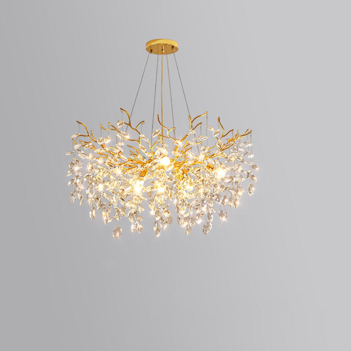Clear Hanging Light Gold Crystal Branch Chandelier Image - 2