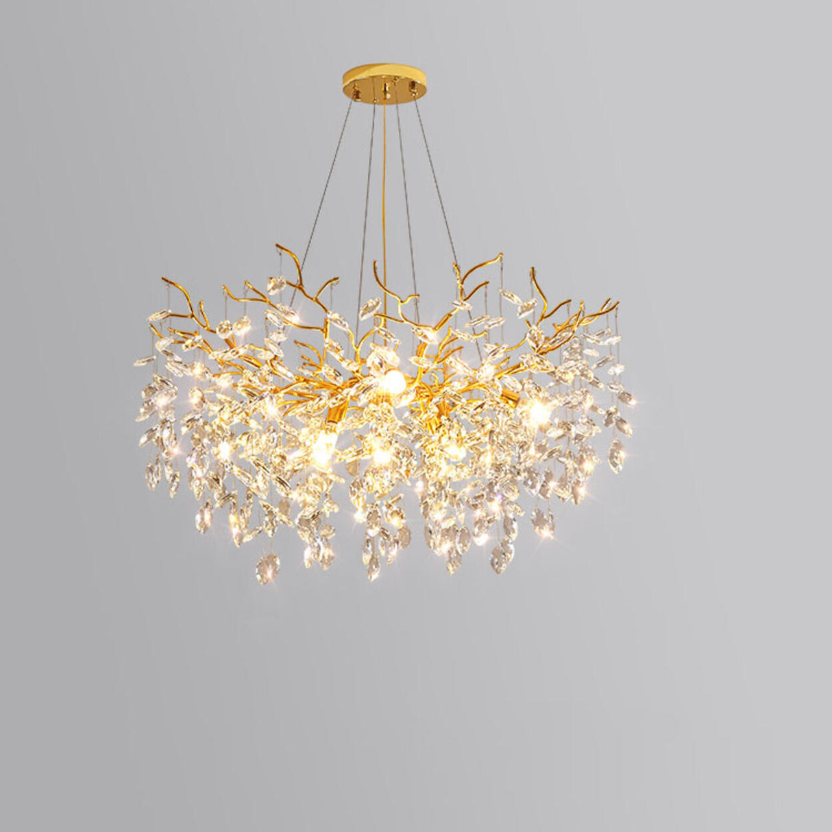 Clear Hanging Light Gold Crystal Branch Chandelier Image - 3
