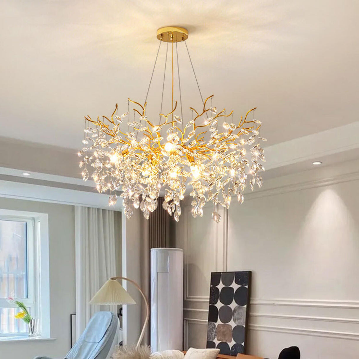 Clear Hanging Light Gold Crystal Branch Chandelier Image - 4