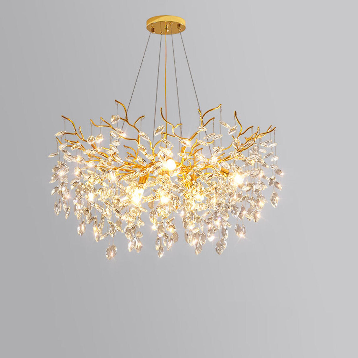 Clear Hanging Light Gold Crystal Branch Chandelier Image - 5