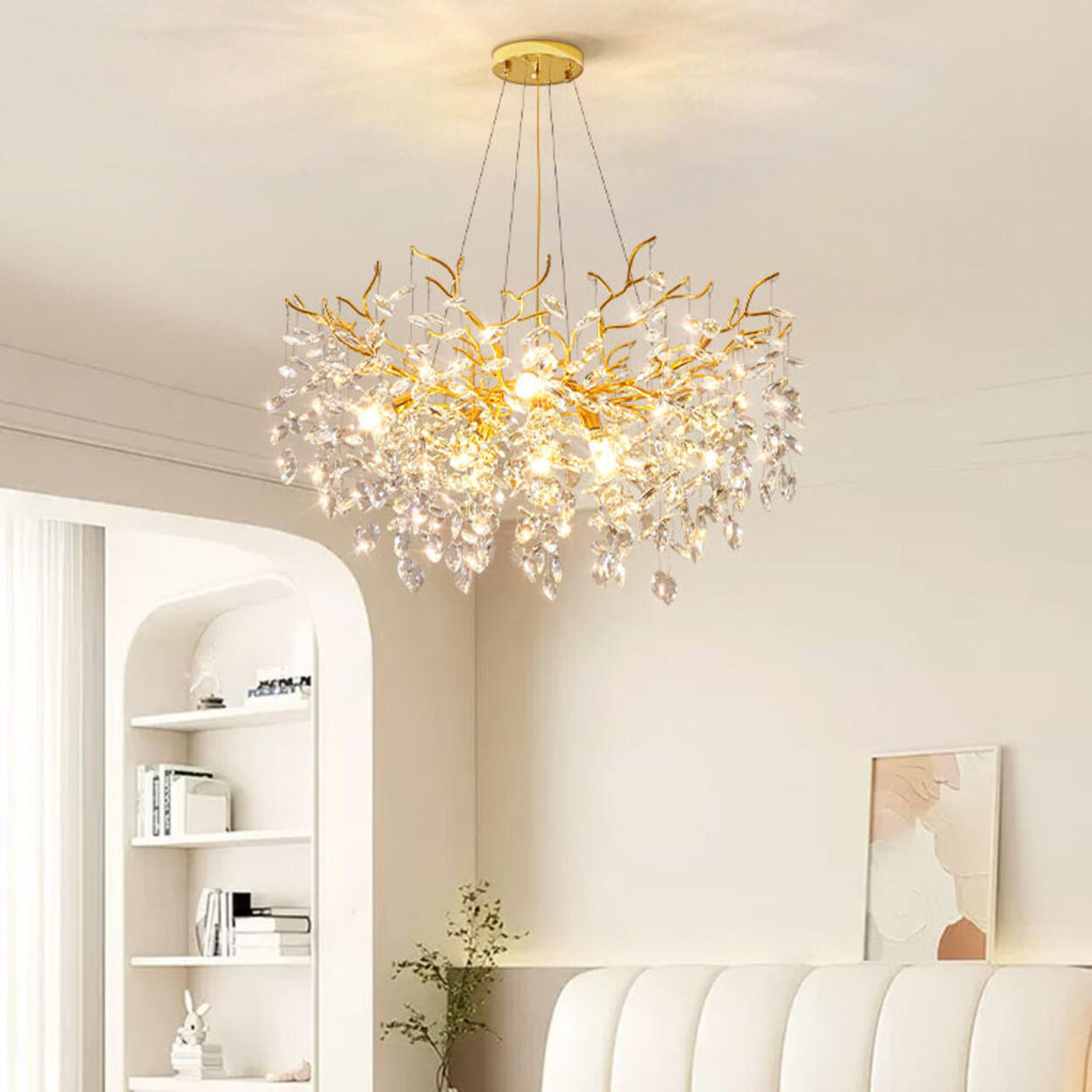 Clear Hanging Light Gold Crystal Branch Chandelier Image - 6