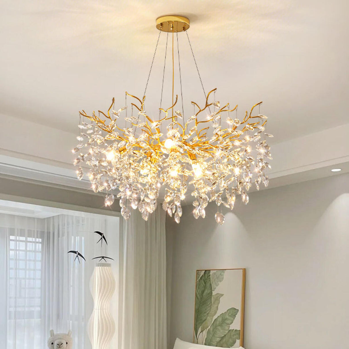 Clear Hanging Light Gold Crystal Branch Chandelier Image - 7