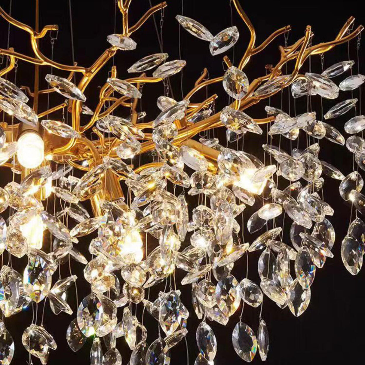 Clear Hanging Light Gold Crystal Branch Chandelier Image - 9