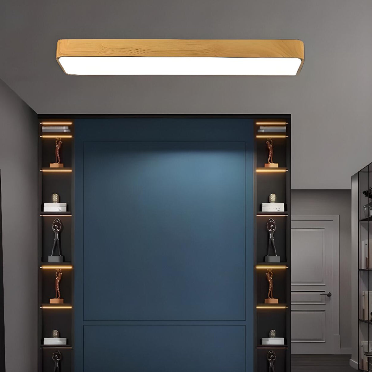 Cloakroom Wood Rectangular LED Flush Mount Ceiling Lamp Image - 3