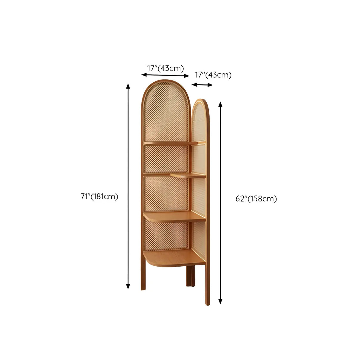 Closed Back 4 Shelves Curved Rattan Corner Bookcase Image - 19